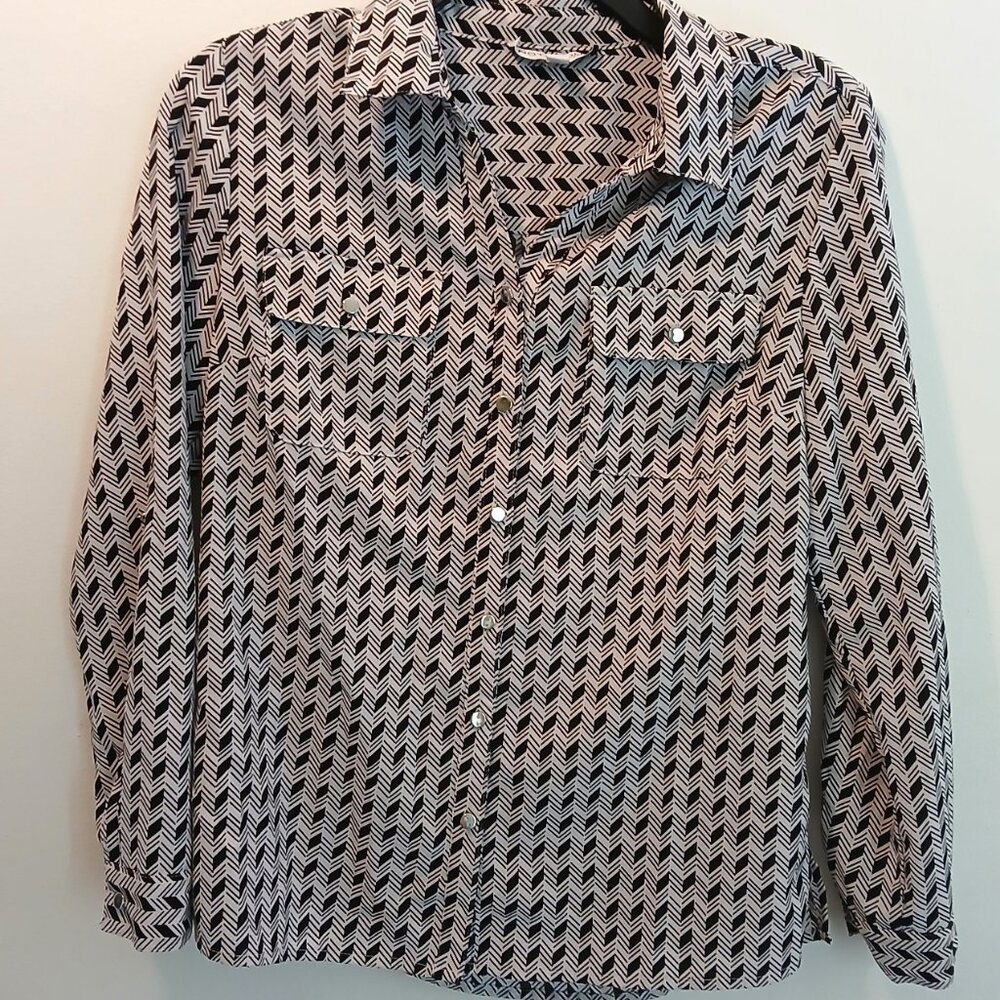 Notations Petite Blouse in black and white long sleeve Petite Small